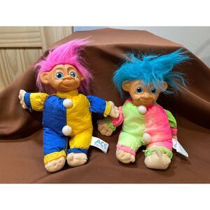 ACE Troll Dolls Lot of 2 Clowns Pink and Blue Hair